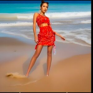 Cashew Drawstring Ruched Side Crop Top & Ruched Drawstring Side Pocket Skirt Set